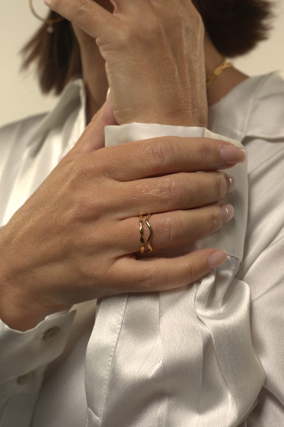 Petal Stacker Ring  with Wave Ring in 18ct Gold Vermeil