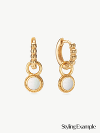 Beaded huggie hoops with mother of pearl Fontana earring charms in gold vermeil