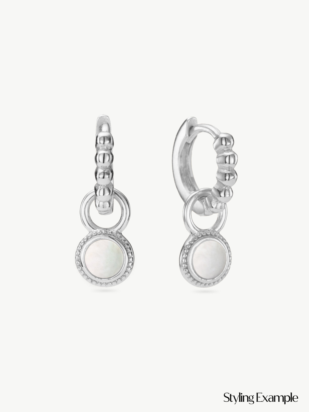 Fontana  Mother Of Pearl Earring charm in Sterling silver on beaded huggies