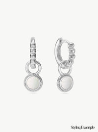 Fontana  Mother Of Pearl Earring charm in Sterling silver on beaded huggies