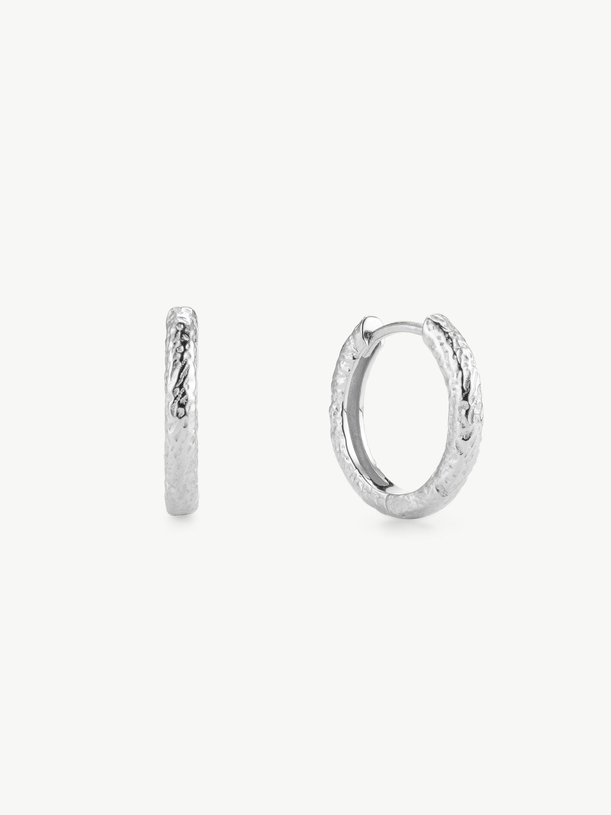 Crushed finish hoops in sterling silver