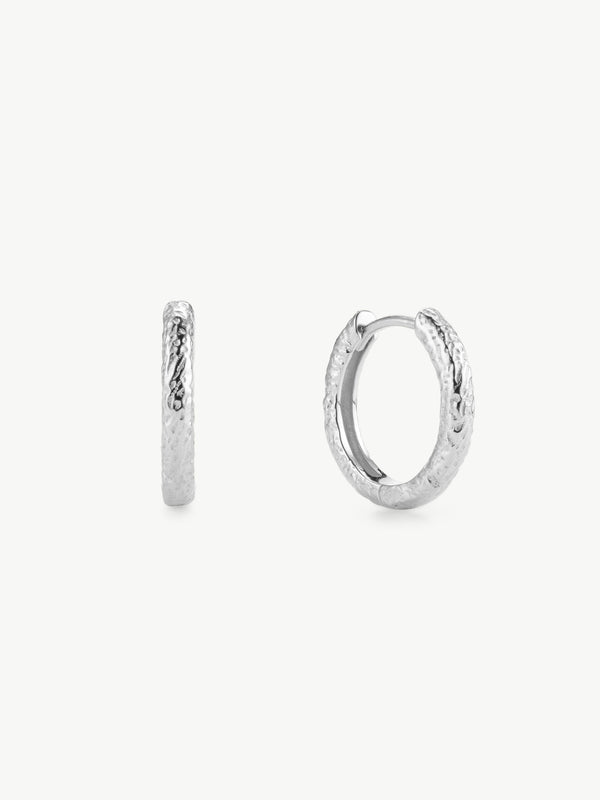 Crushed finish hoops in sterling silver