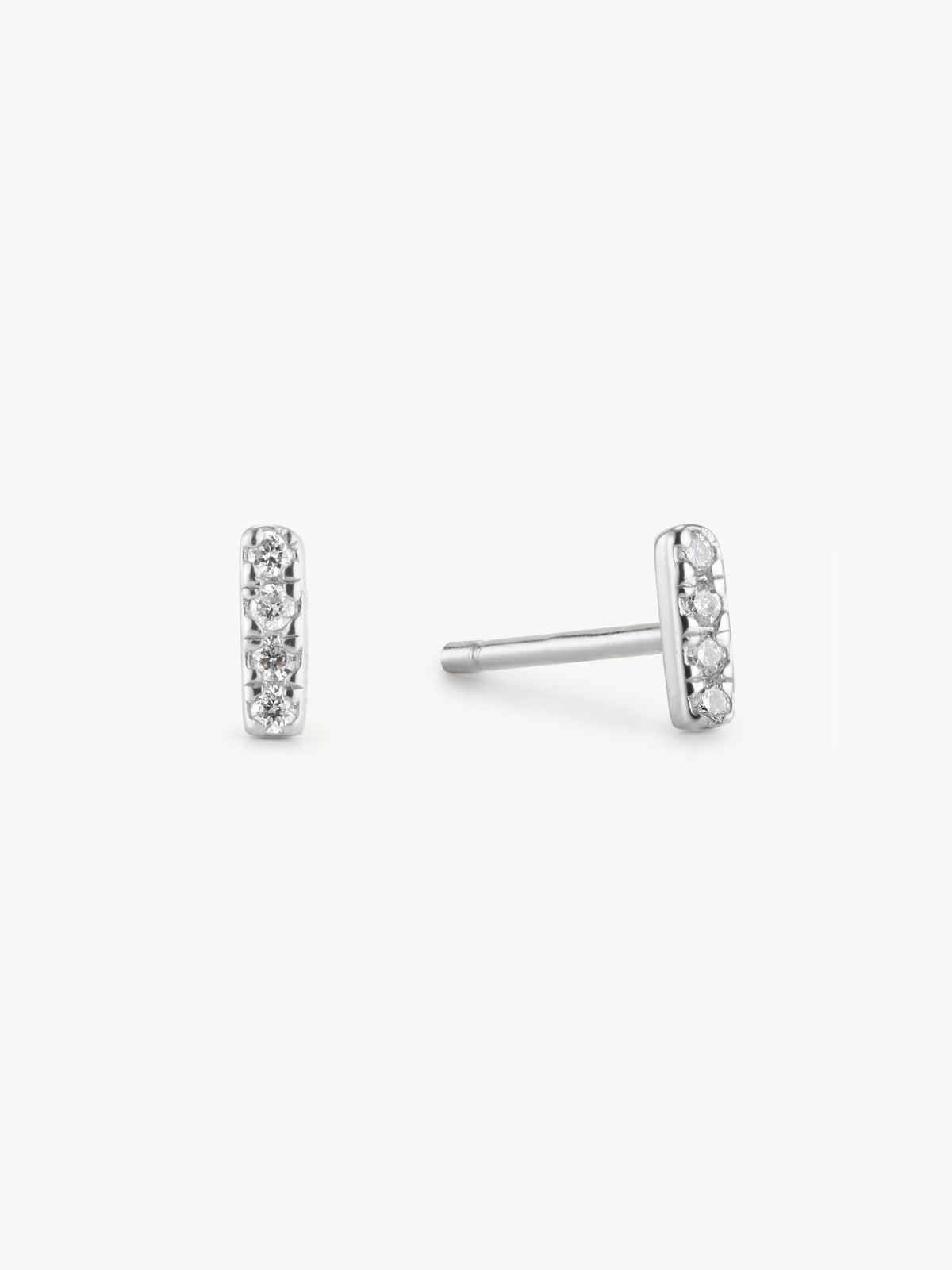 Dainty diamond bar studs in sterling silver