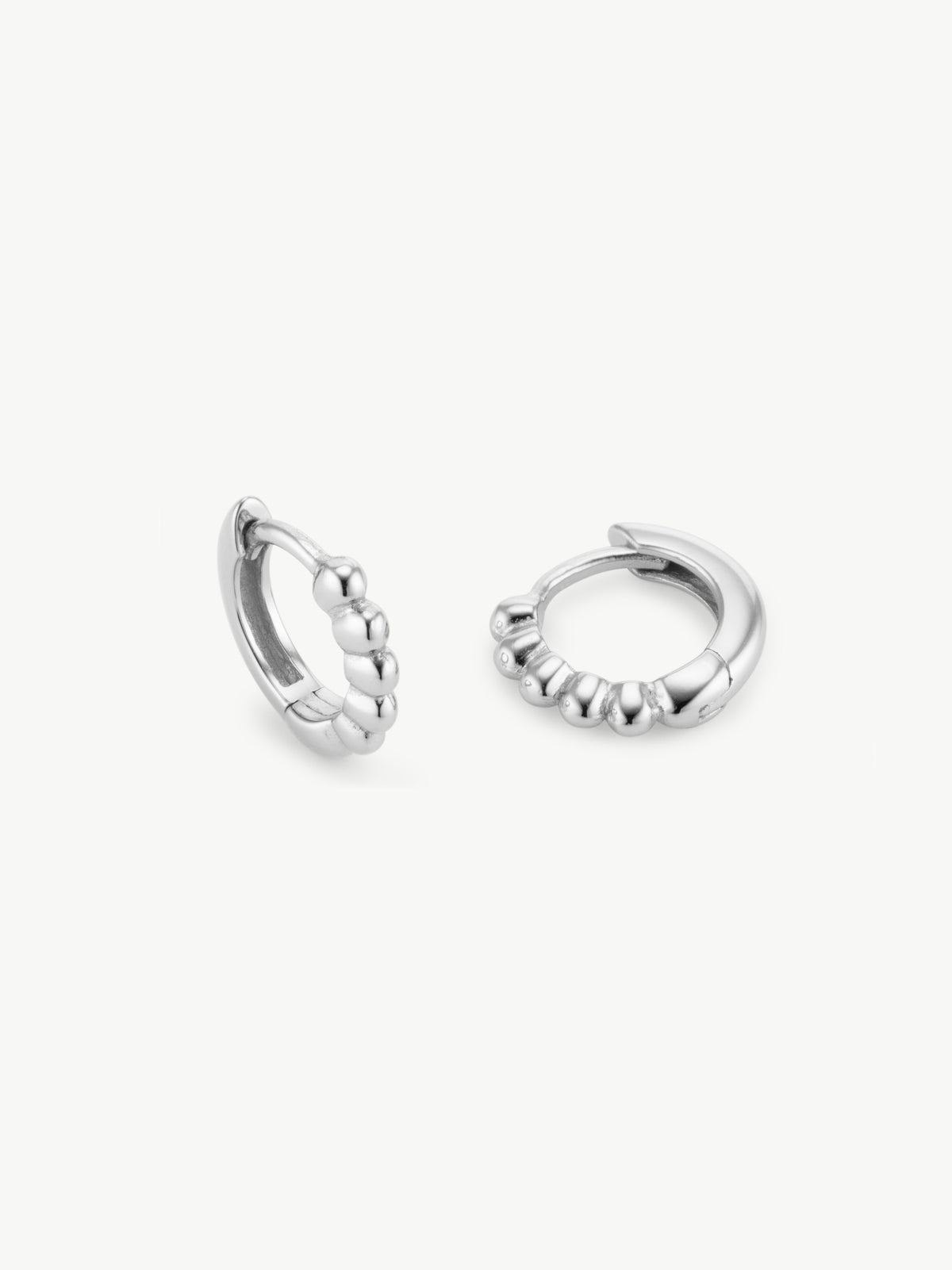 Beaded Huggie Hoops in sterling silver
