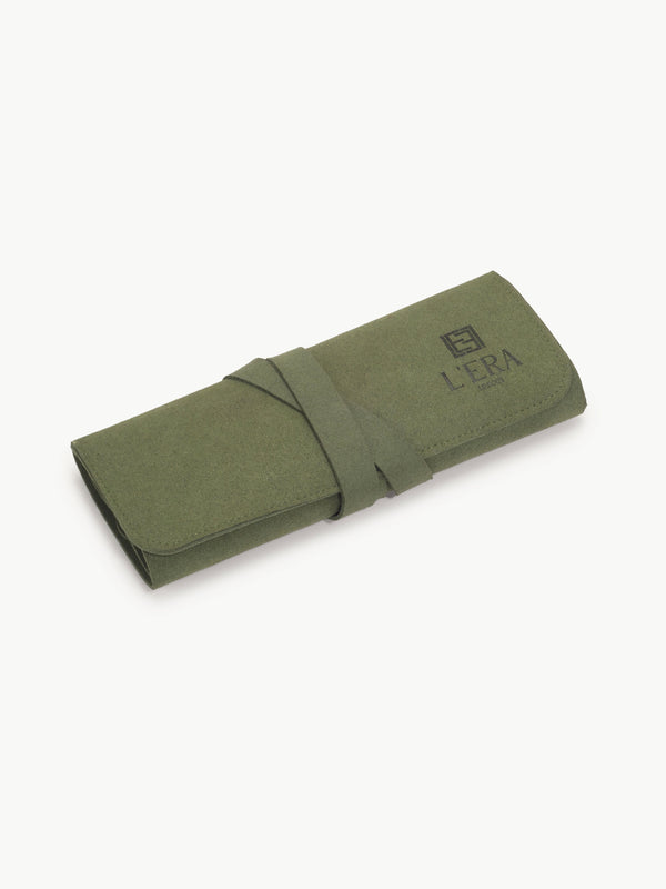 roll up jewellery organiser in dark green