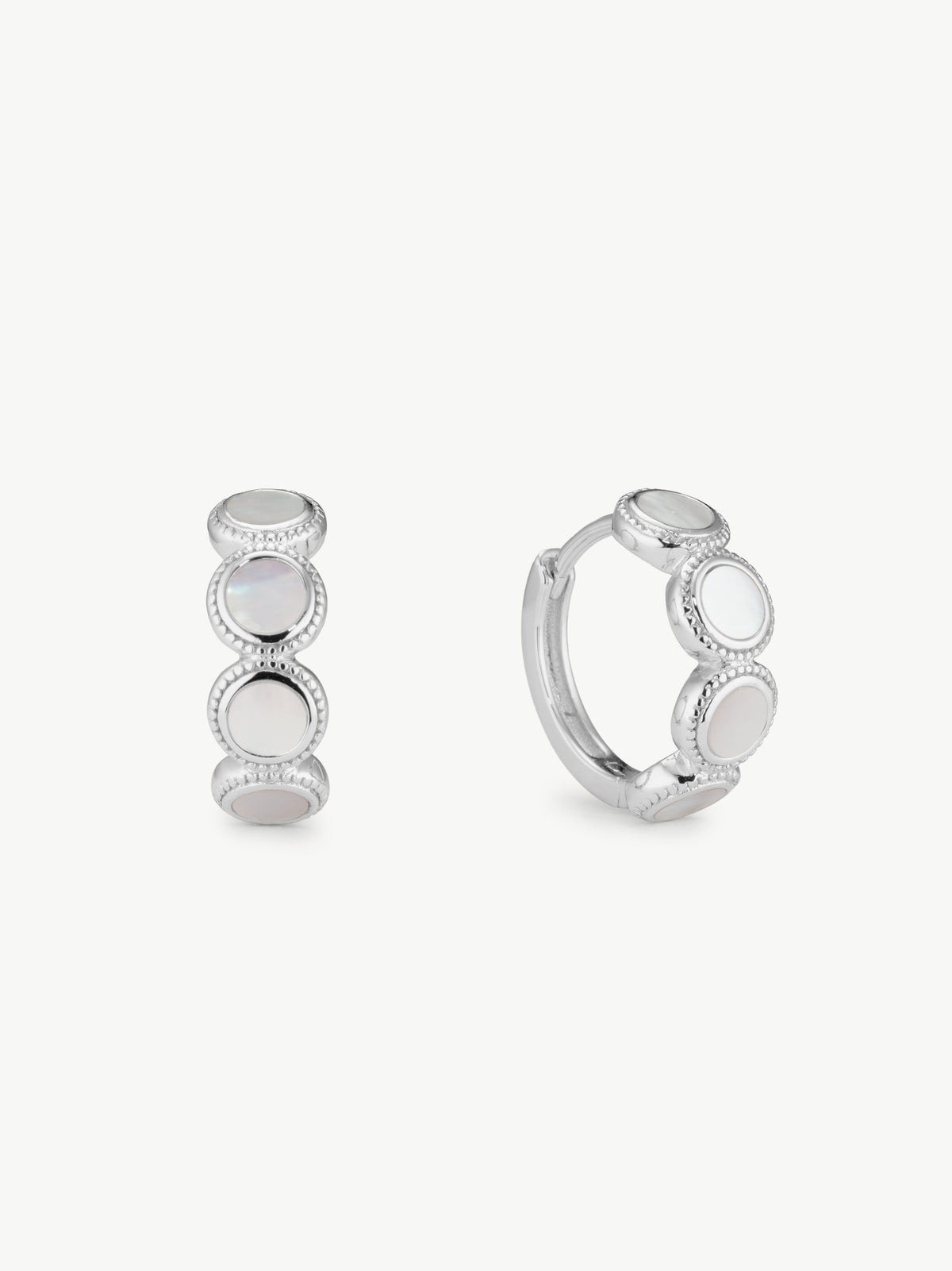 mother of pearl Fontana huggie hoops silver