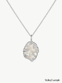 mother of pearl pendant on trace chain in sliver