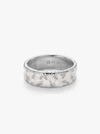 Flora enamel ring with leaf detail in sterling silver
