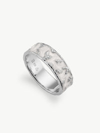 Flora enamel ring with leaf detail in sterling silver