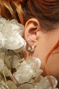 mother of pearl Fontana huggie hoops silver