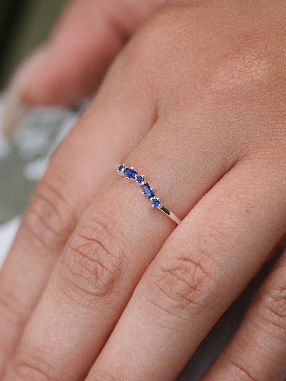 Lab-grown Sapphire wishbone ring in Sterling Silver
