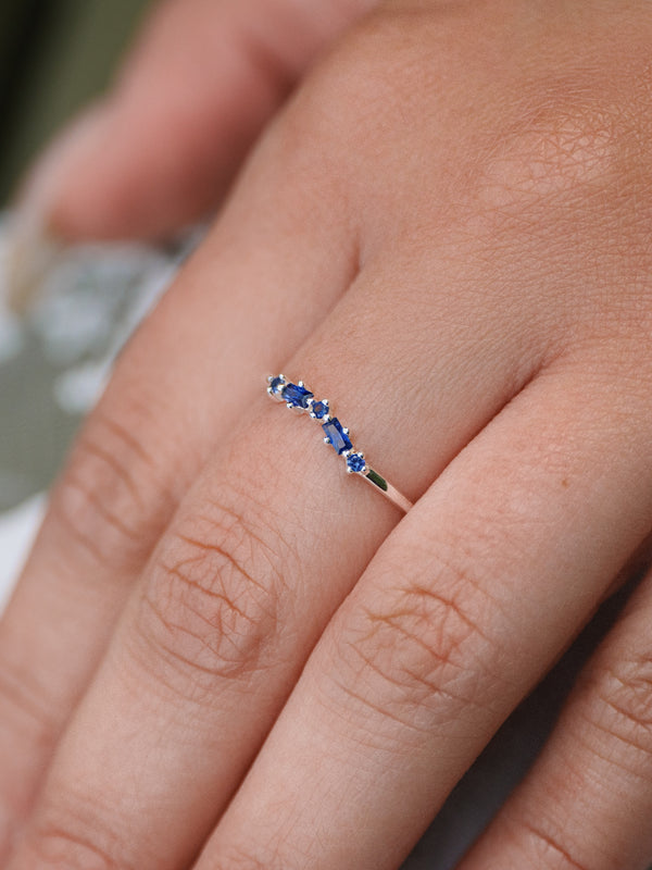 Lab-grown Sapphire wishbone ring in Sterling Silver