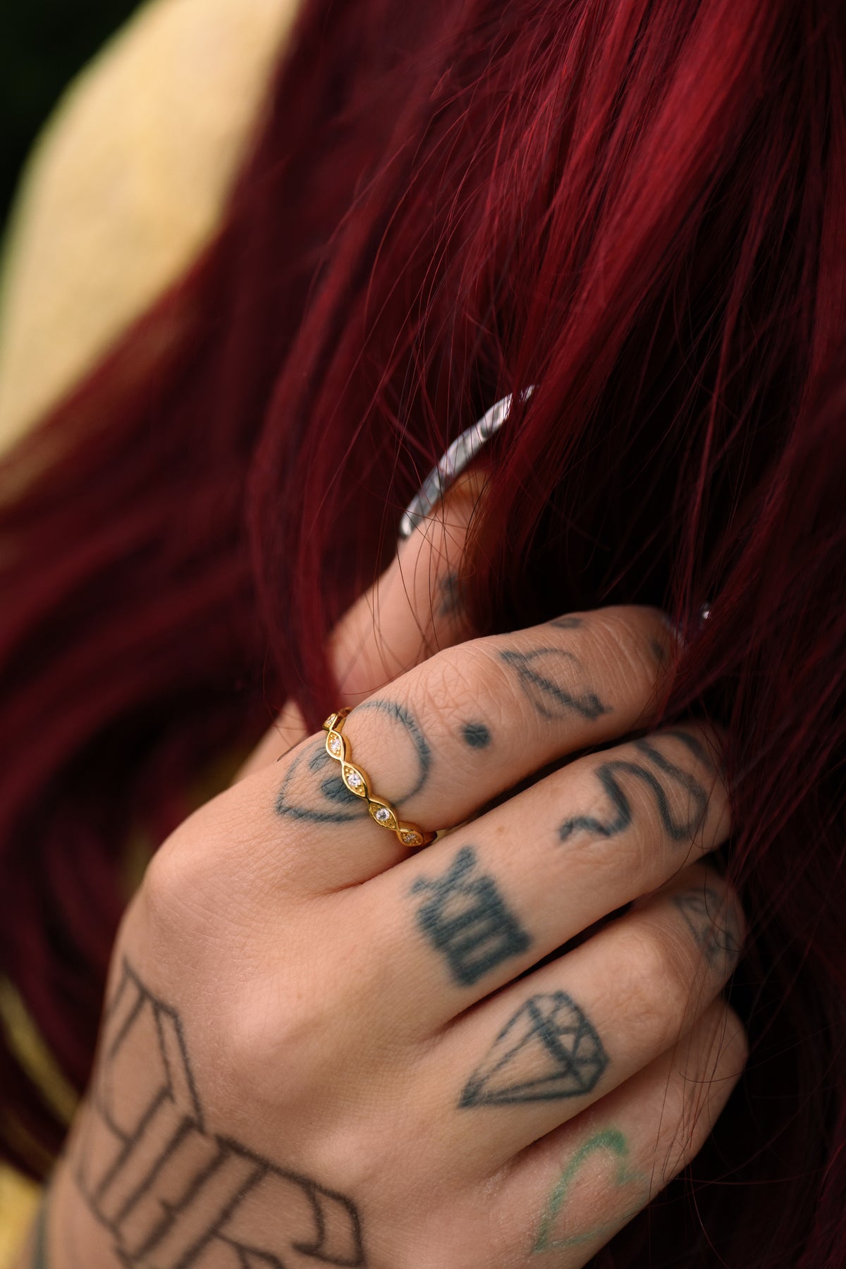 Talia Mar wearing Petal diamond ring in Gold Vermeil
