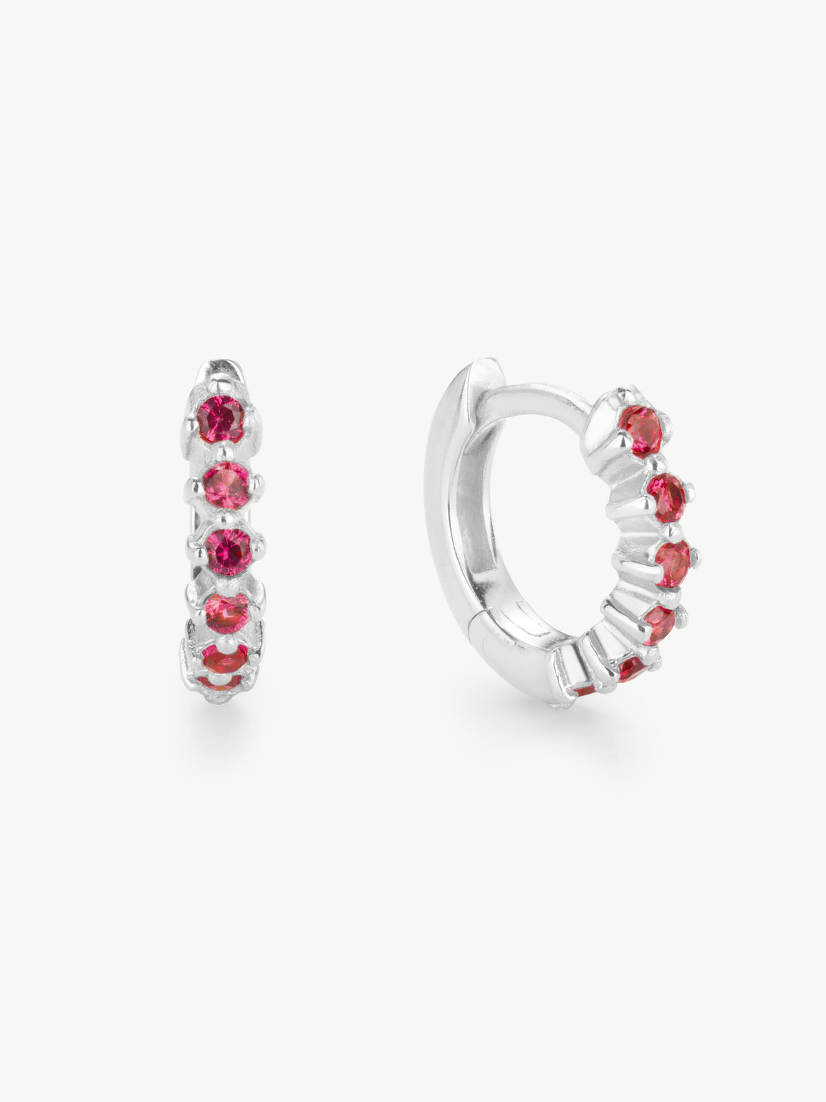 Ruby Huggie Hoops in Sterling Silver