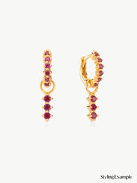 Ruby Triple Earring Charm in Gold Vermeil on Ruby Huggie Hoops