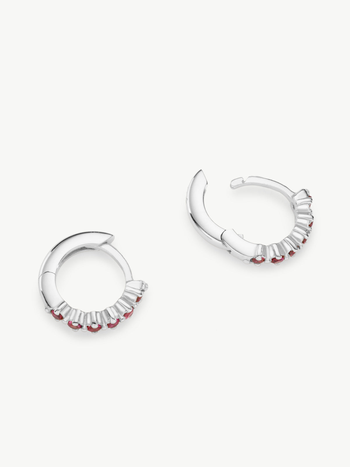 Ruby Huggie Hoops in Sterling silver
