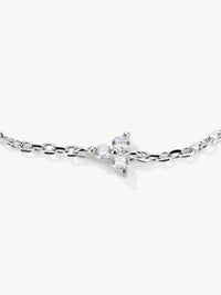 Close up of lab grown diamond Trinity Bracelet in sterling silver