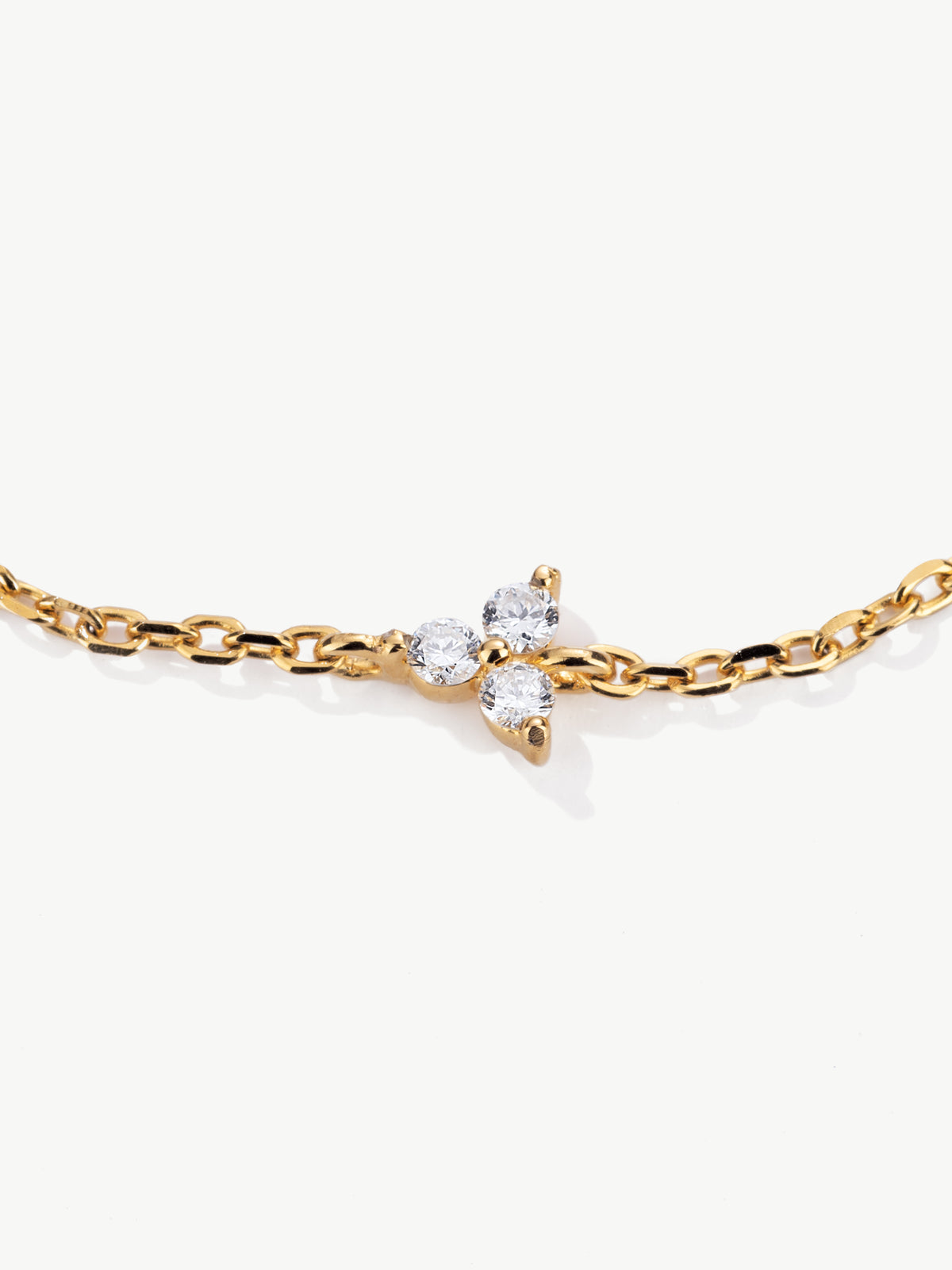 Close up of Trinity Bracelet in 18ct gold vermeil