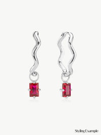 Wave hoop earrings with Ruby Baguette Earring Charms
