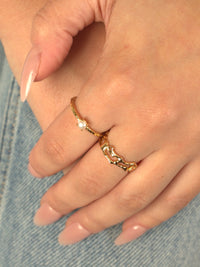 Giovanna Freshwater molten pearl ring and intricato ring in gold vermeil