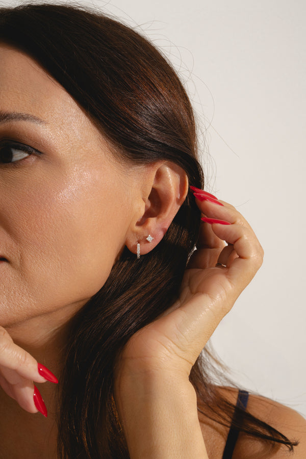 Classic lab grown diamond studs in sterling silver model shot