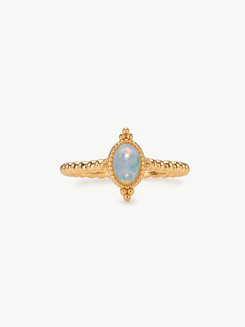 lab grown opal beaded ring in 18ct gold vermeil with a wed-fit design.