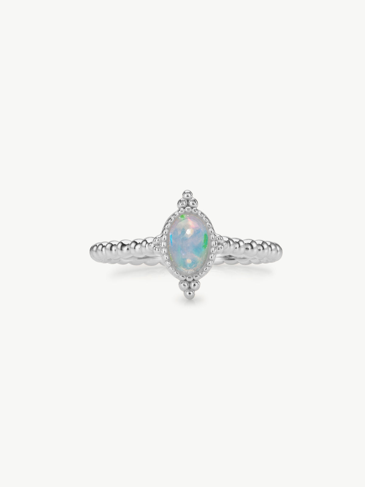 lab grown opal  beaded ring in sterling silver 
