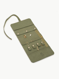 roll up jewellery organiser in dark green